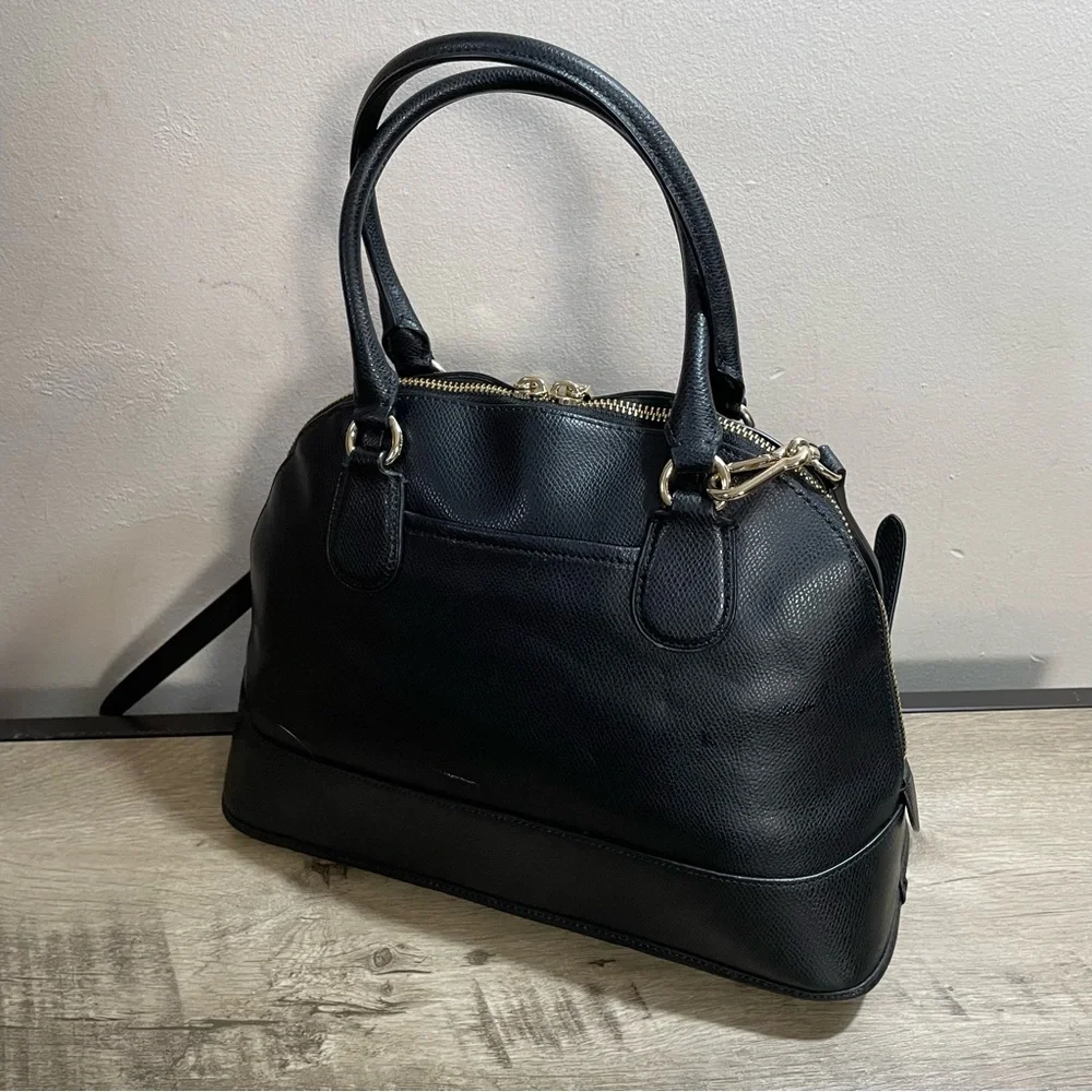 Authentic COACH Black Leather CORA Dome SATCHEL Designer BAG Purse w Strap